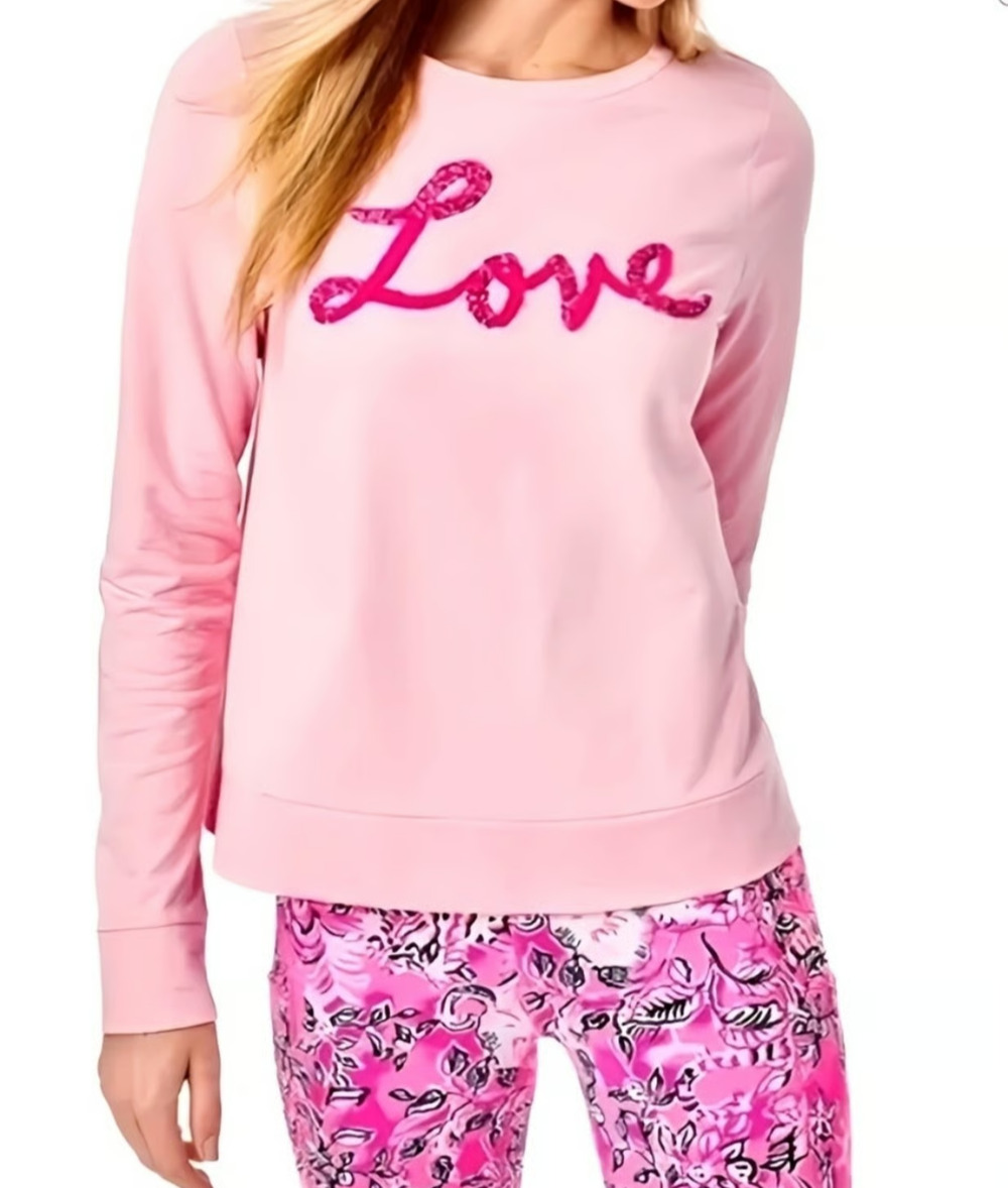 Lilly Pulitzer Pink Blossom LOVE RAMI SWEATSHIRT 100% Cotton Pullover Size XL